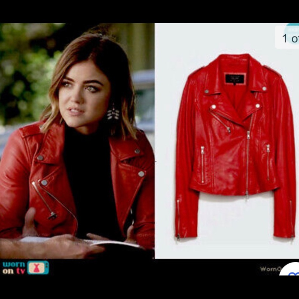 Zara red leather biker jacket size small